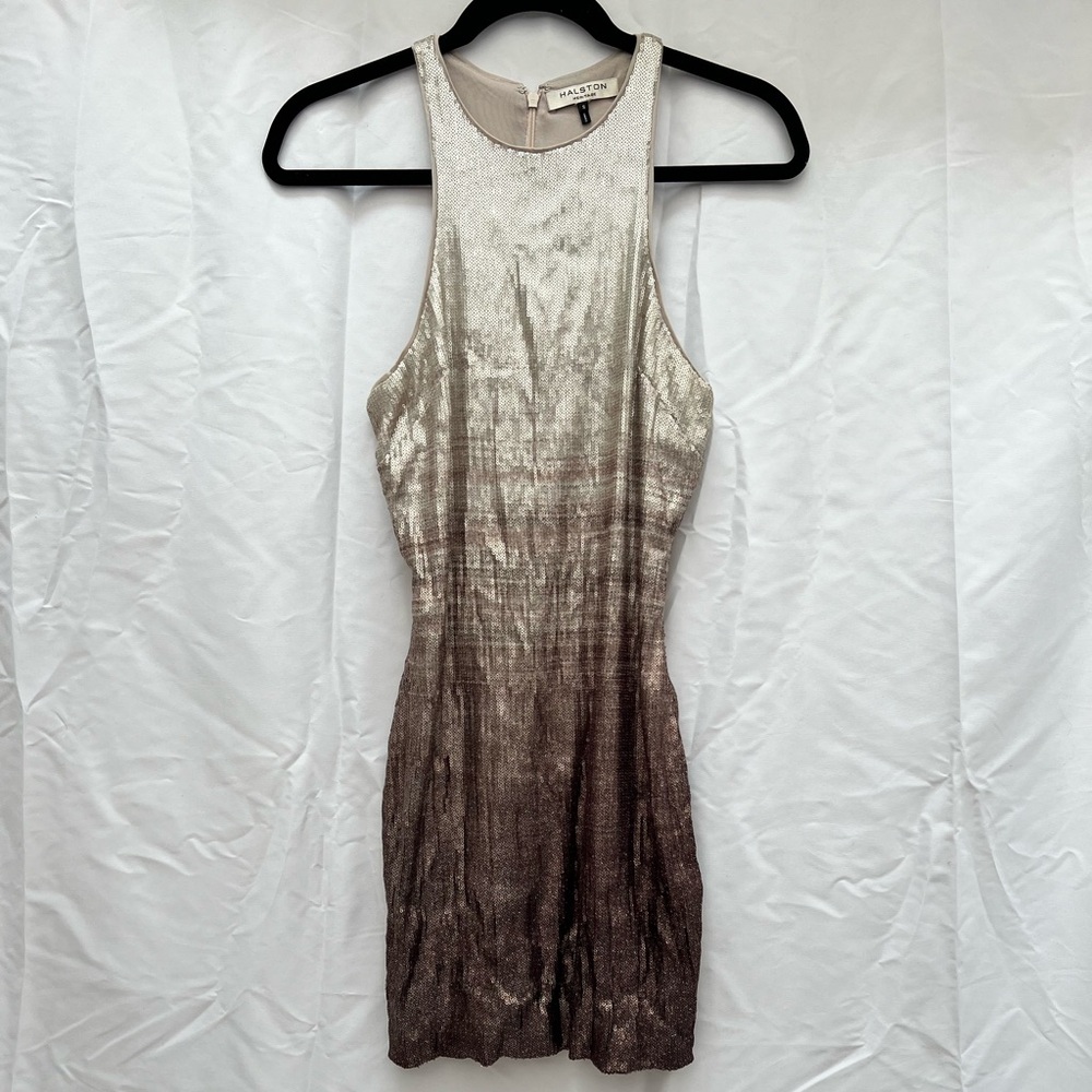Halston | Ombré Sequin Razer Back Tank Top Mini Dress